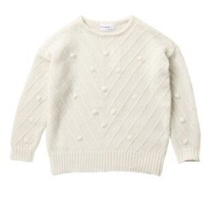 Elodie Girls Pompom Chevron Sweater Ivory Girls Size XS